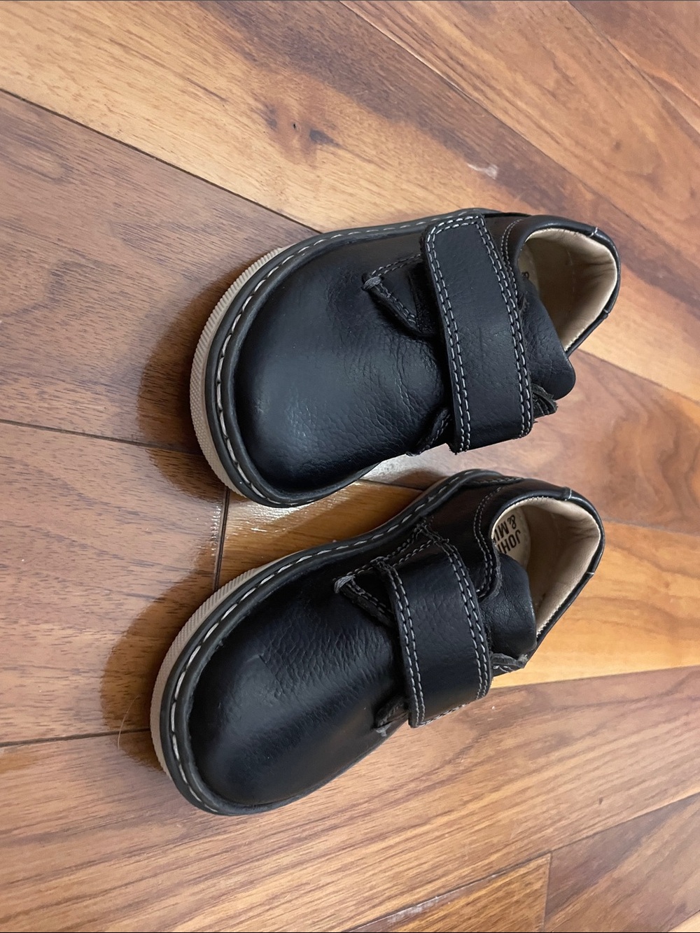 Johnston & Murphy Kids Black Leather Velcro Strap Dress Shoes
